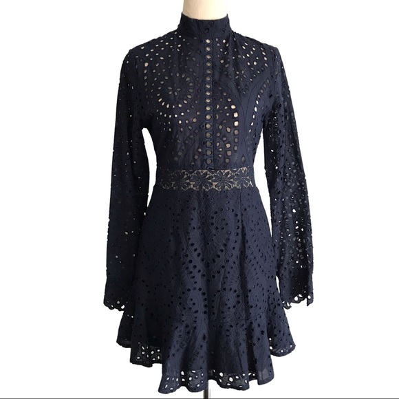 ~SOLD~ SAINTS + SECRETS Navy Blue Lace Dress - Picture 2 of 14